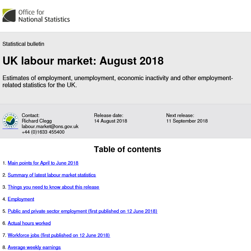 Research: UK labour market: August 2018 1