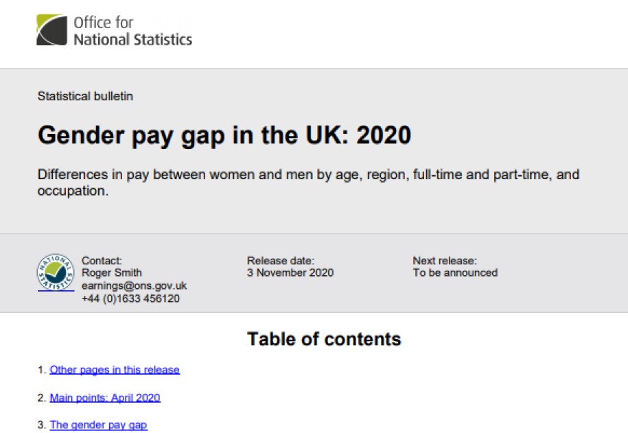 Reports: Gender pay gap in the UK: 2020 1
