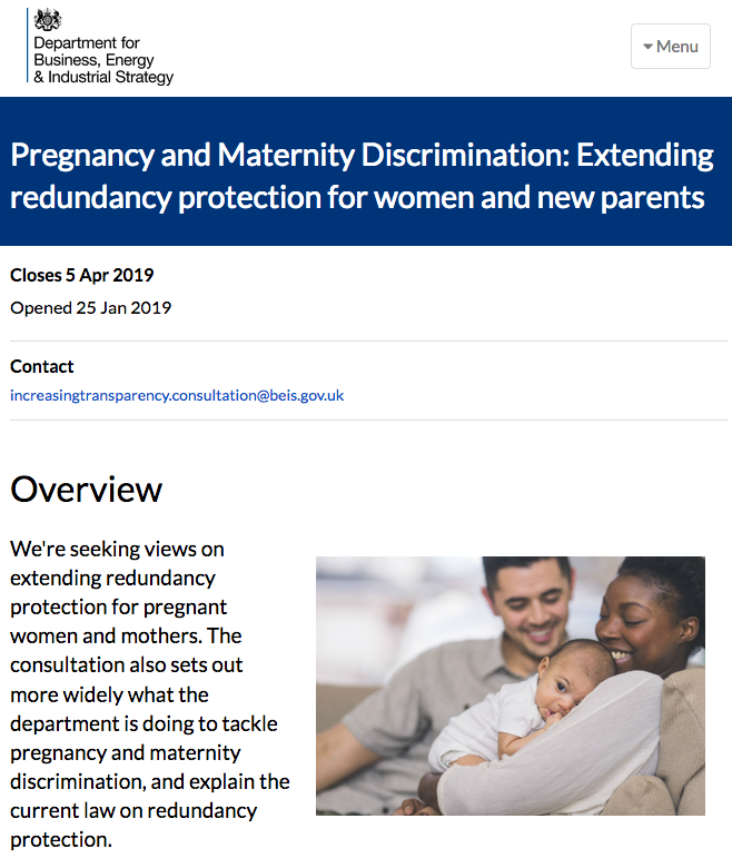 Government Consultation: Pregnancy & Maternity Discrimination: Extending Redundancy Protection 1