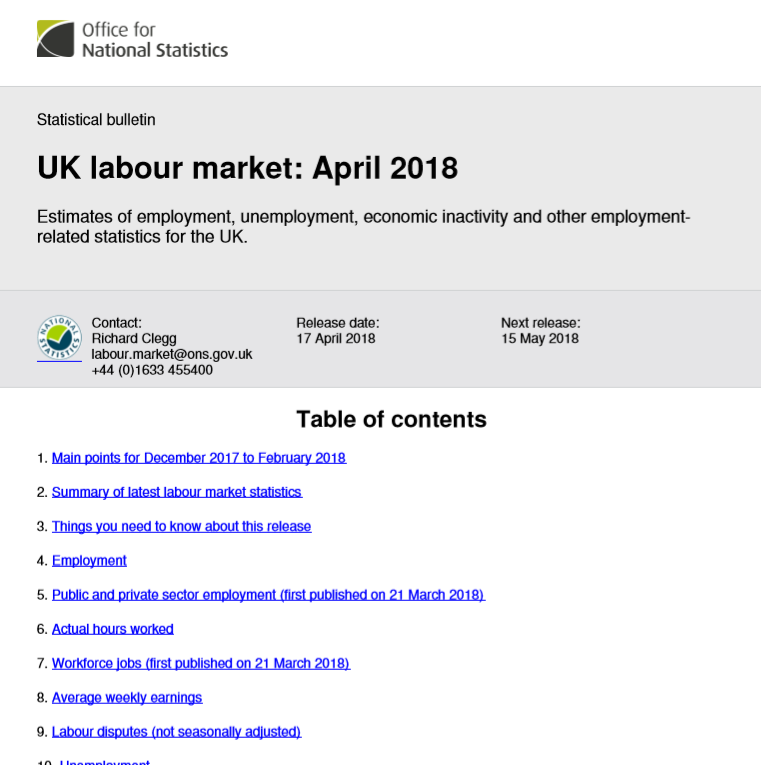 UK labour market: April 2018 1