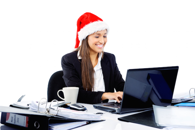 Office worker in Santa hat