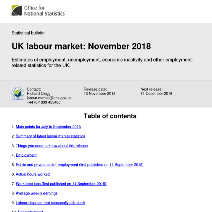 Research: UK labour market: November 2018 1