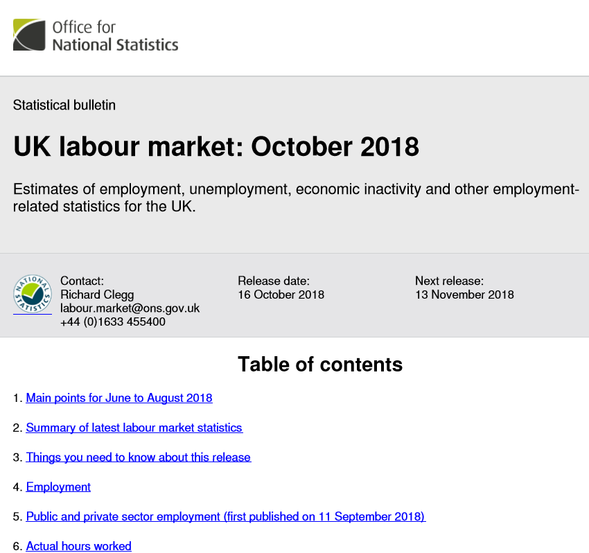Research: UK labour market: October 2018 1