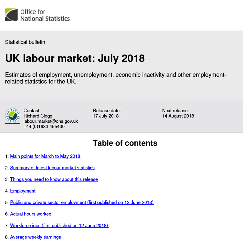 Government paper: UK labour market: July 2018 1